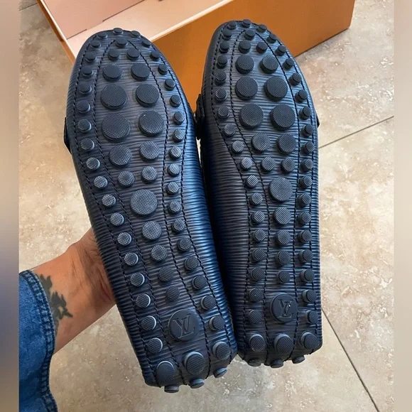 Louis Vuitton Navy Blue Loafers with Gold Accent - Picture 5 of 16